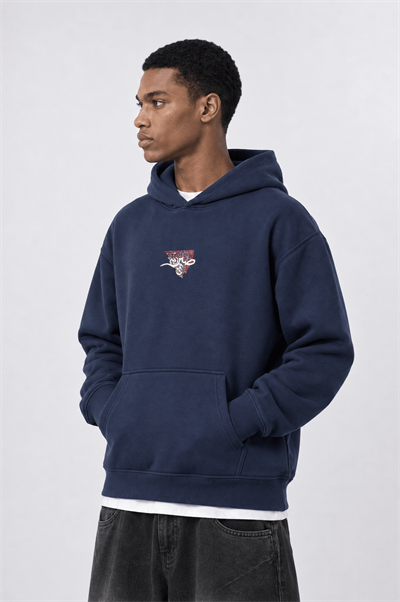 Erkek Sabr Patch Detaylı Oversize Hoodie Lacivert