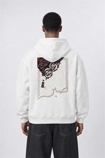 Erkek Sabr Patch Detaylı Oversize Hoodie Ekru