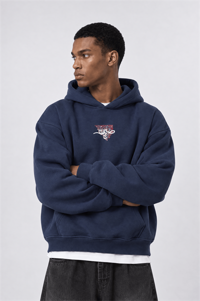 Erkek Sabr Patch Detaylı Oversize Hoodie Lacivert