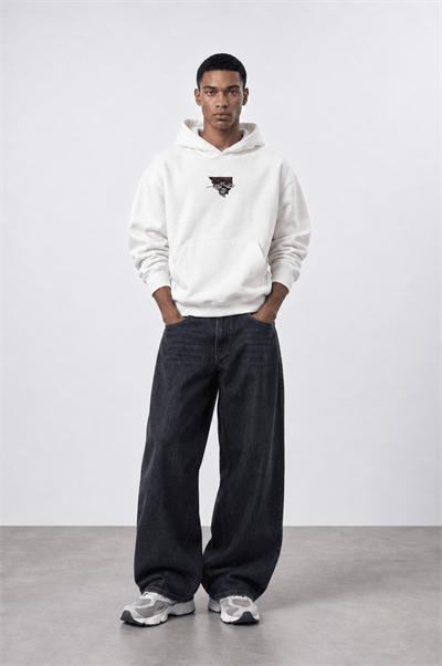 Erkek Sabr Patch Detaylı Oversize Hoodie Ekru
