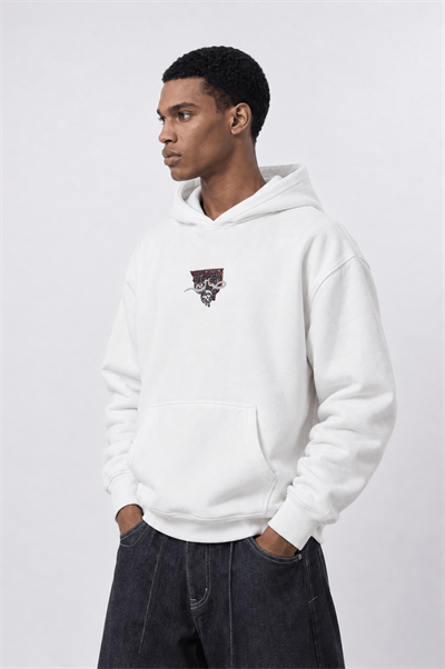 Erkek Sabr Patch Detaylı Oversize Hoodie Ekru
