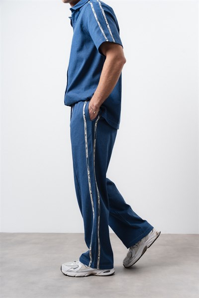 Erkek Şerit Detaylı Denim Baggy Pantolon Lacivert