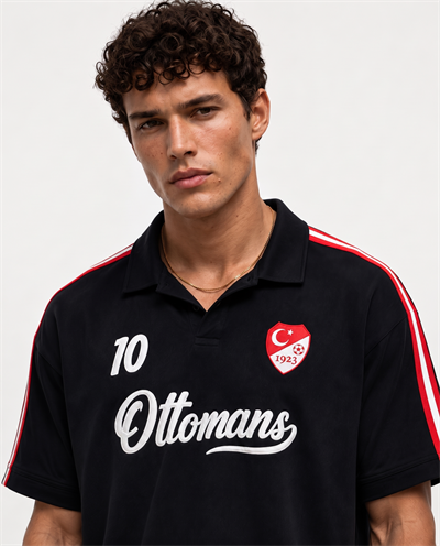 Erkek Şerit Detaylı Retro Forma Siyah