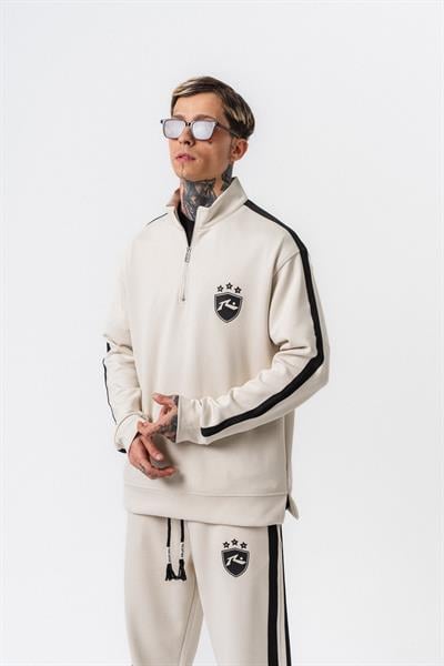 Erkek Şerit Detaylı Yarım Fermuarlı Modal Sweatshirt Ekru