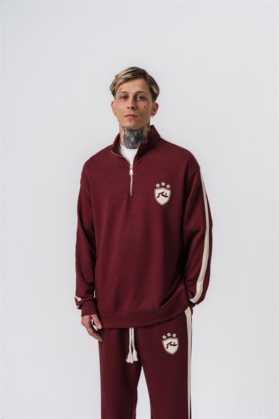 Erkek Şerit Detaylı Yarım Fermuarlı Modal Sweatshirt Vişne