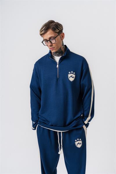 Erkek Şerit Detaylı Yarım Fermuarlı Modal Sweatshirt Lacivert