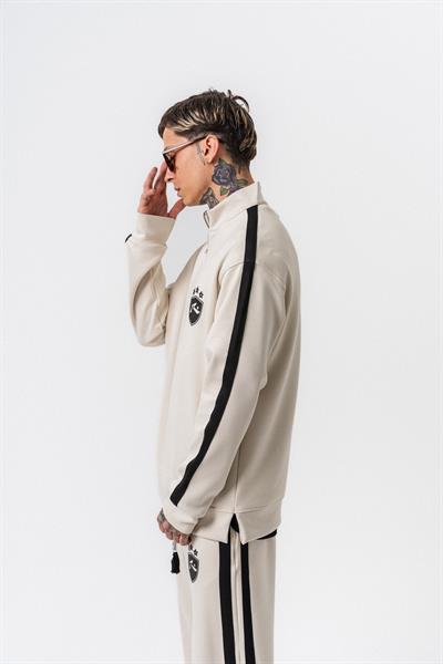 Erkek Şerit Detaylı Yarım Fermuarlı Modal Sweatshirt Ekru