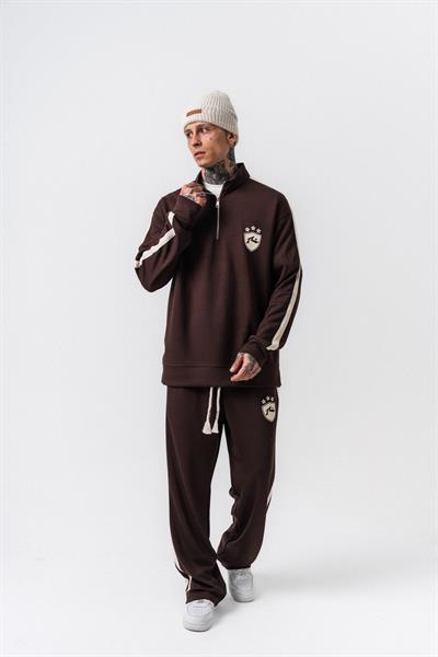 Erkek Şerit Detaylı Yarım Fermuarlı Modal Sweatshirt Kahve