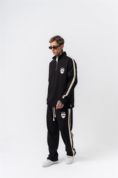 Erkek Şerit Detaylı Yarım Fermuarlı Modal Sweatshirt Siyah