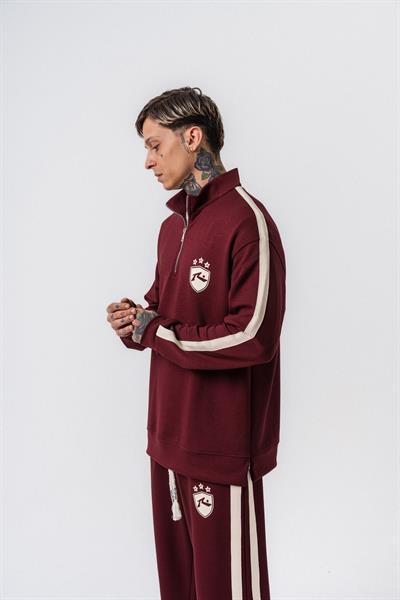 Erkek Şerit Detaylı Yarım Fermuarlı Modal Sweatshirt Vişne