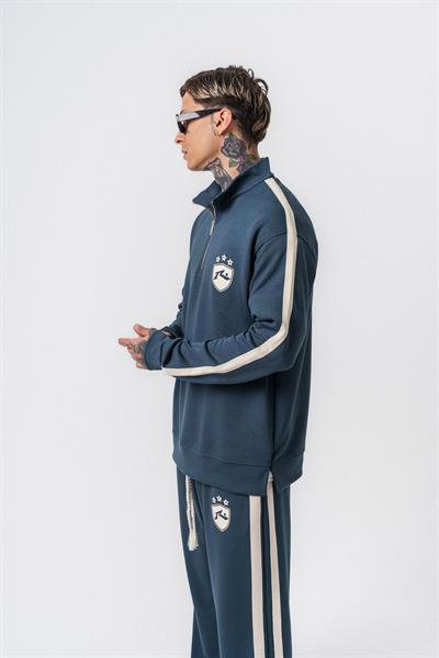 Erkek Şerit Detaylı Yarım Fermuarlı Modal Sweatshirt Petrol