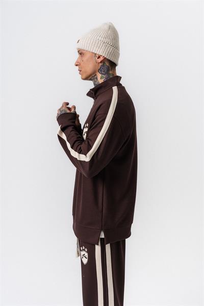 Erkek Şerit Detaylı Yarım Fermuarlı Modal Sweatshirt Kahve