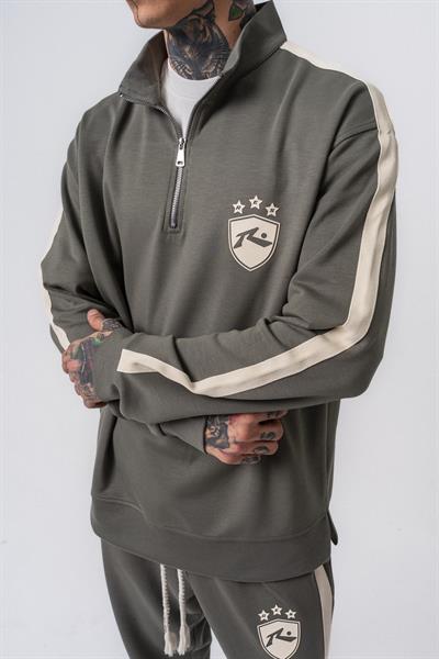 Erkek Şerit Detaylı Yarım Fermuarlı Modal Sweatshirt Haki