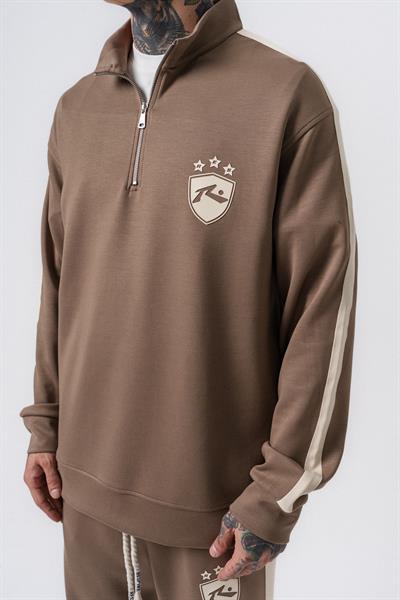 Erkek Şerit Detaylı Yarım Fermuarlı Modal Sweatshirt Vizon