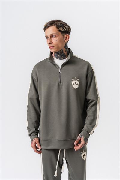 Erkek Şerit Detaylı Yarım Fermuarlı Modal Sweatshirt Haki