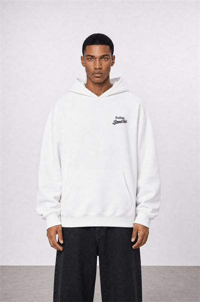 Erkek Served Cold Baskılı Oversize Hoodie Ekru