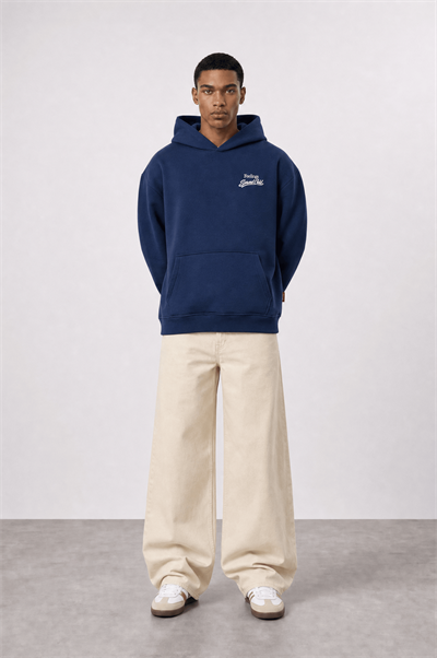 Erkek Served Cold Baskılı Oversize Hoodie Lacivert