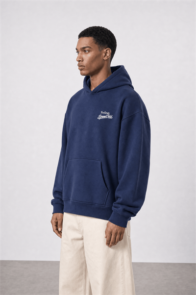 Erkek Served Cold Baskılı Oversize Hoodie Lacivert