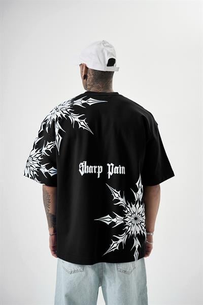 Erkek Sharp Pain Baskılı Oversize T-Shirt Siyah