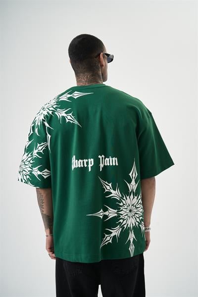 Erkek Sharp Pain Baskılı Oversize T-Shirt Nefti