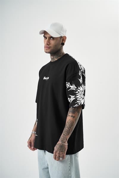 Erkek Sharp Pain Baskılı Oversize T-Shirt Siyah