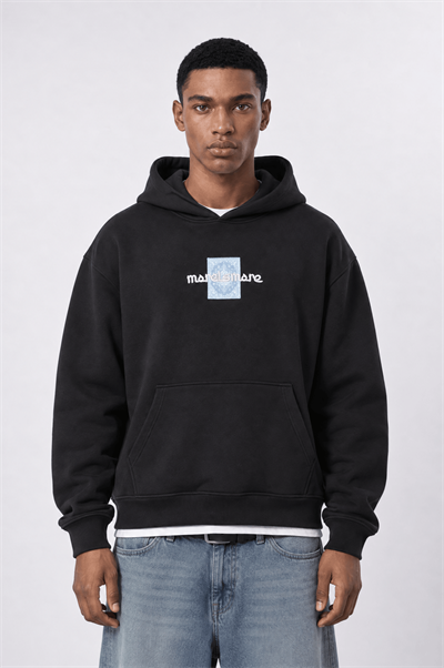 Erkek Sky Patch Detaylı Oversize Hoodie Siyah