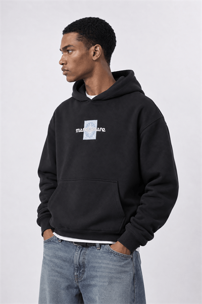 Erkek Sky Patch Detaylı Oversize Hoodie Siyah