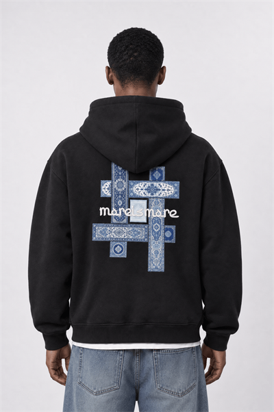 Erkek Sky Patch Detaylı Oversize Hoodie Siyah