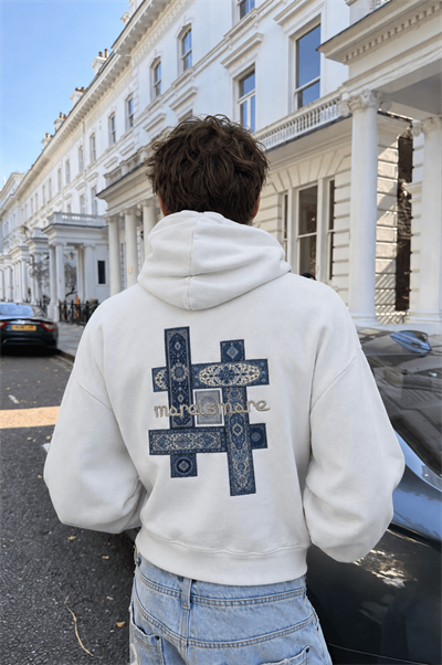 Erkek Sky Patch Detaylı Oversize Hoodie Ekru