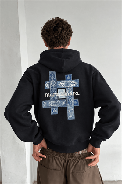 Erkek Sky Patch Detaylı Oversize Hoodie Siyah