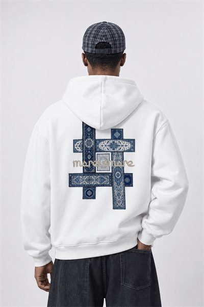 Erkek Sky Patch Detaylı Oversize Hoodie Ekru