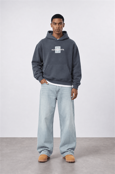 Erkek Sky Patch Detaylı Oversize Hoodie Füme