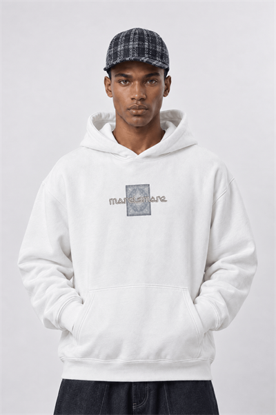Erkek Sky Patch Detaylı Oversize Hoodie Ekru