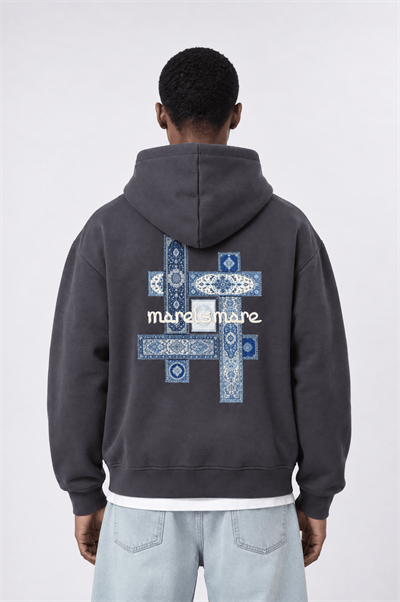 Erkek Sky Patch Detaylı Oversize Hoodie Füme