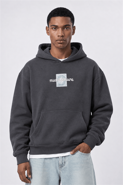 Erkek Sky Patch Detaylı Oversize Hoodie Füme