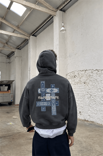 Erkek Sky Patch Detaylı Oversize Hoodie Füme
