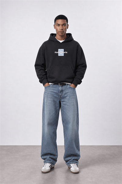 Erkek Sky Patch Detaylı Oversize Hoodie Siyah
