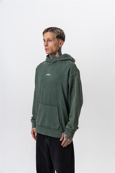 Erkek Snake Baskılı Yıkamalı Kapüşonlu Oversize Hoodie Yeşil