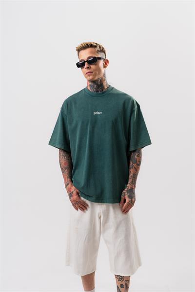 Erkek Snake Baskılı Yıkamalı Oversize T-Shirt Yeşil