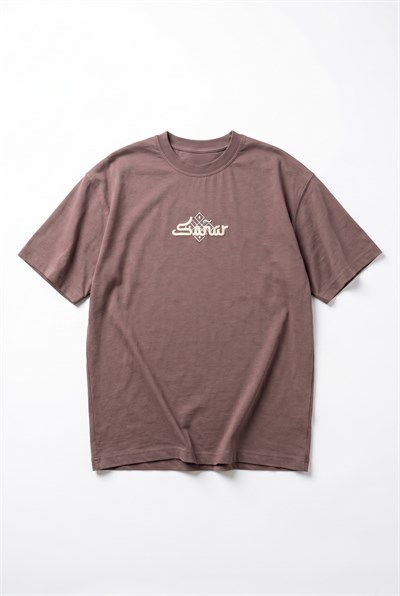Erkek Sonar Nakış Detaylı Oversize T-Shirt Kahve