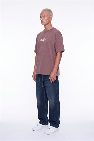 Erkek Sonar Nakış Detaylı Oversize T-Shirt Kahve