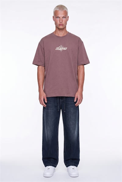 Erkek Sonar Nakış Detaylı Oversize T-Shirt Kahve