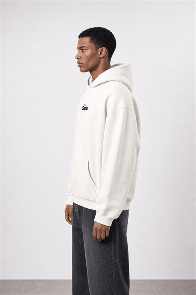 Erkek Sonar Nakışlı Oversize Hoodie Ekru