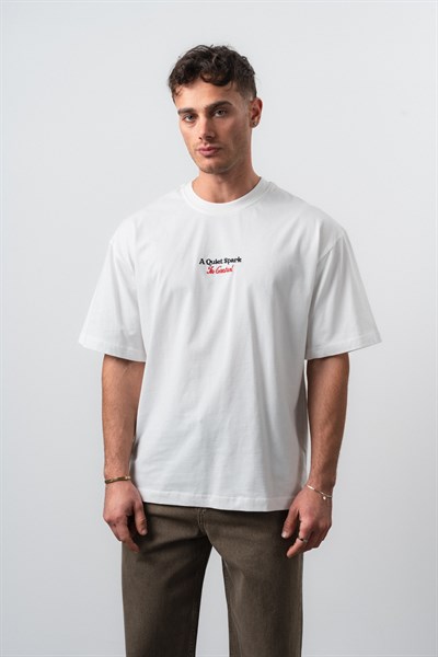 Erkek Spark Nakışlı Oversize T-Shirt Ekru