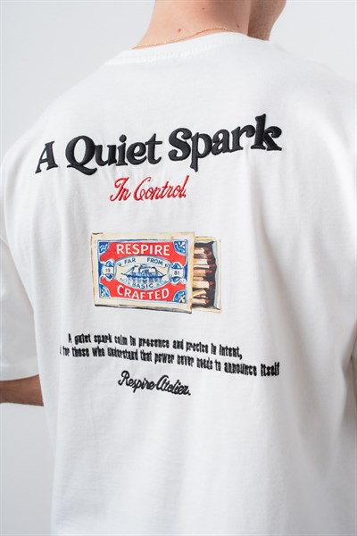 Erkek Spark Nakışlı Oversize T-Shirt Ekru