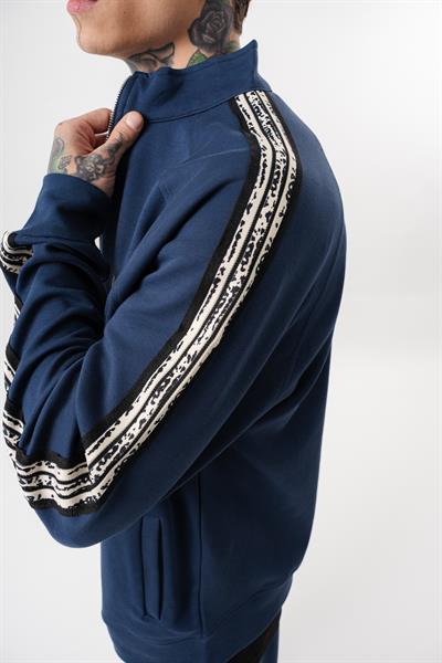 Erkek Splash Şerit Detaylı Dik Yaka Doubleface Zip Oversize Sweatshirt Lacivert