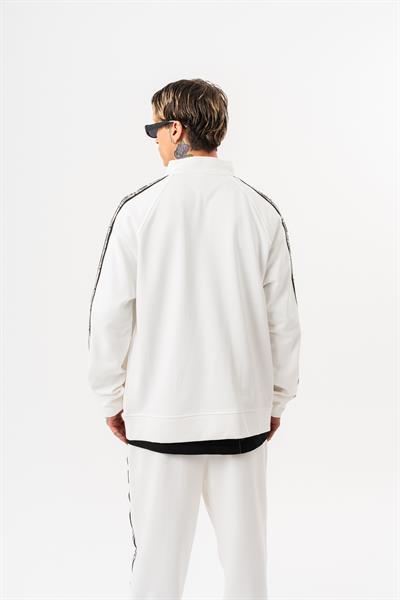 Erkek Splash Şerit Detaylı Dik Yaka Doubleface Zip Oversize Sweatshirt Ekru