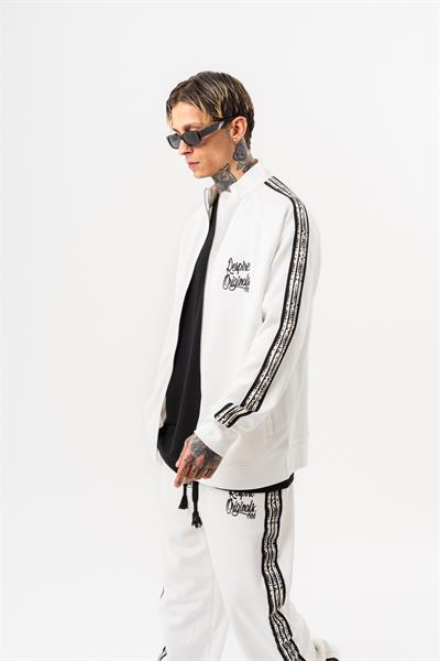 Erkek Splash Şerit Detaylı Dik Yaka Doubleface Zip Oversize Sweatshirt Ekru