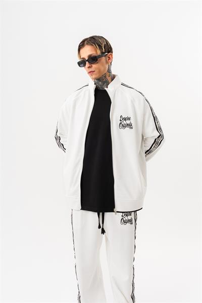 Erkek Splash Şerit Detaylı Dik Yaka Doubleface Zip Oversize Sweatshirt Ekru