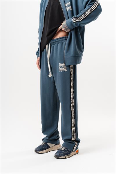 Erkek Splash Şerit Detaylı Doubleface Baggy Eşofman Altı Petrol